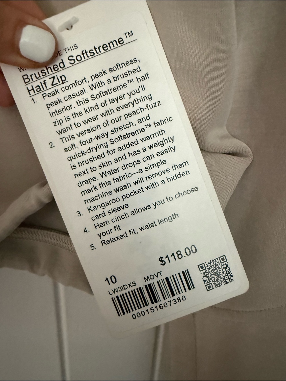 NWT Women's LULULEMON Brushed Softstreme Half Zip pullover - Taupe size 10 - Picture 2 of 3